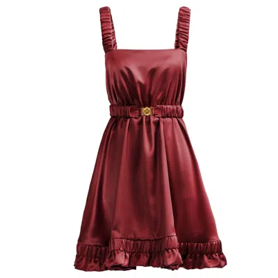 Kargede Women's Red Satin Mini Dress – Slip Fit, Square Neckline
