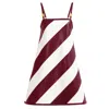 Kargede Women's Red / White Leather Mini Dress – Burgundy & White Striped, Trapeze Fit In Red/white