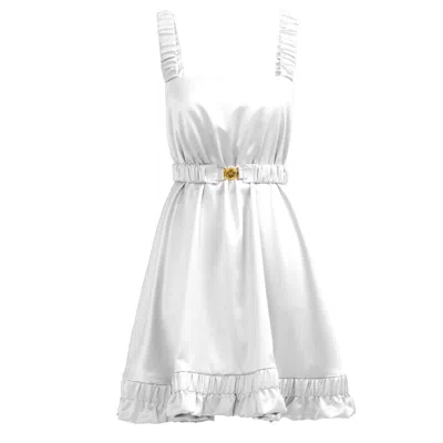 Kargede Women's White Satin Mini Dress – Slip Fit, Square Neckline