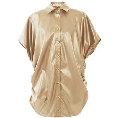 Kargede Women's Gold Leather Shirt – Oversized Fit, Ruched Sides