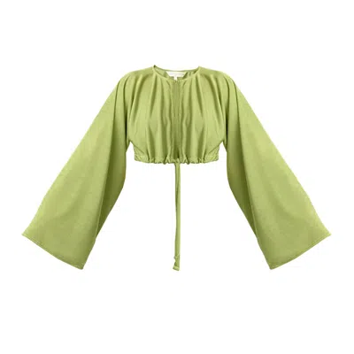 Kargede Women's Green Cropped Cardigan – Oversized Fit, Long Sleeves