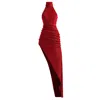 Kargede Women's Red Sparkly Maxi Dress – Asymmetrical Hem, Bodycon Fitted In Red