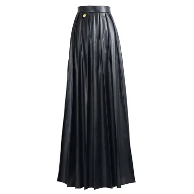 Kargede Women's Solace – Vegan Leather Pleated Maxi Skirt Black