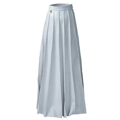 Kargede Women's Blue Leather Maxi Skirt – Pleated Faux, High Waist