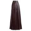 Kargede Women's Brown Leather Maxi Skirt – Pleated Faux, High Waist In Brown