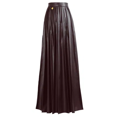 Kargede Women's Brown Leather Maxi Skirt – Pleated Faux, High Waist