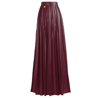 Kargede Women's Red Burgundy Leather Maxi Skirt – Pleated Faux, High Waist