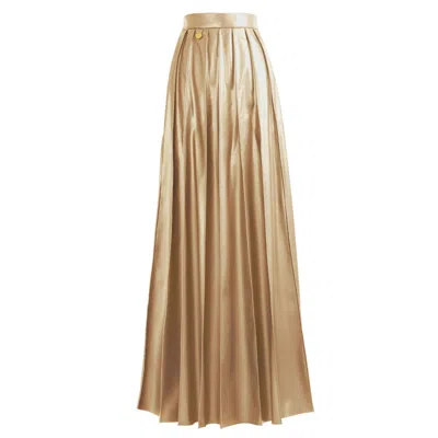 Kargede Women's Solace – Vegan Leather Pleated Maxi Skirt Gold