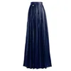 Kargede Women's Blue Navy Leather Maxi Skirt – Pleated Faux, High Waist In Blue