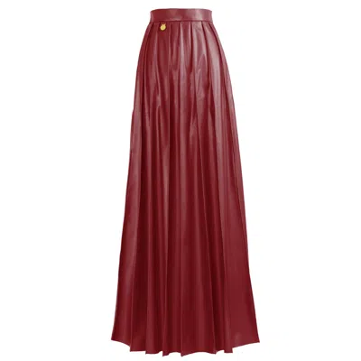 Kargede Women's Solace – Vegan Leather Pleated Maxi Skirt Red