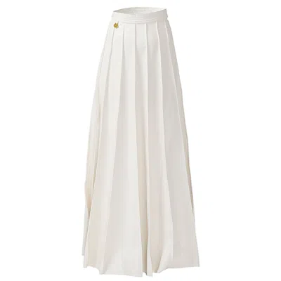 Kargede Women's White Leather Maxi Skirt – Pleated Faux, High Waist
