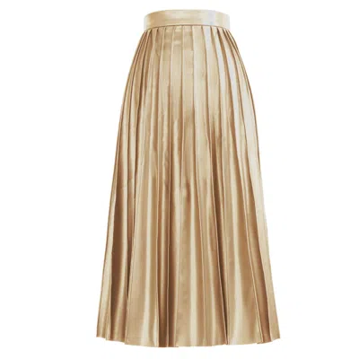 Kargede Women's Gold Leather Midi Skirt – Pleated Faux, High Waist
