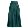 Kargede Women's Green Leather Midi Skirt – Pleated Faux, High Waist In Green