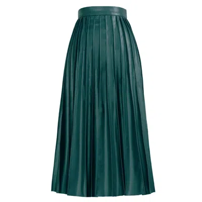 Kargede Women's Green Leather Midi Skirt – Pleated Faux, High Waist
