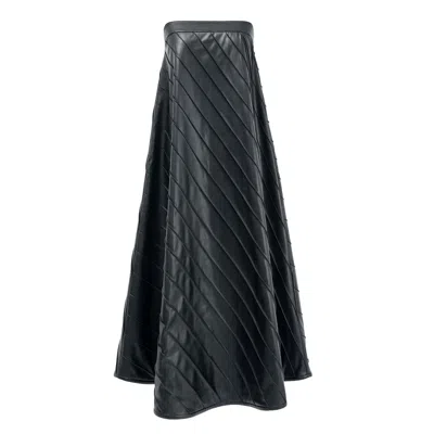 Kargede Women's Strapless Black Vegan Leather Midi Dress – Pleated Trapeze Gown