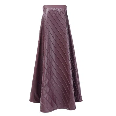 Kargede Women's Strapless Burgundy Red Vegan Leather Maxi Dress – Pleated Trapeze Gown In Brown