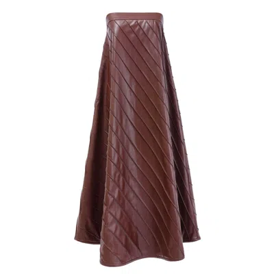 Kargede Women's Strapless Mahogany Brown Vegan Leather Maxi Dress – Pleated Trapeze Gown