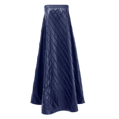 Kargede Women's Strapless Navy Blue Vegan Leather Maxi Dress – Pleated Trapeze Gown