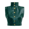 Kargede Women's Green Leather Vest – High Neck, Structured Fit In Green