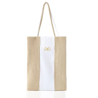 Kargede Women's White / Brown White Beige Knit Tote Bag – Designer Bag, Large In Multi