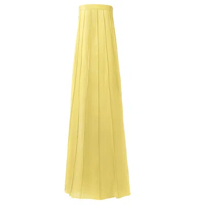 Kargede Women's Yellow Linen Maxi Dress – Designer Strapless Gown With Pleated Detail