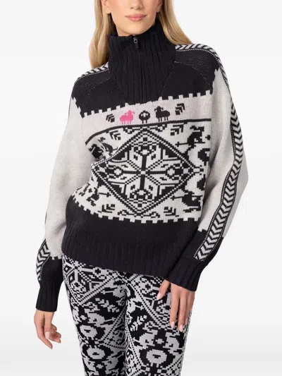 Kari Traa Saga Intarsia-knit Half-zip Sweater In Animal Print
