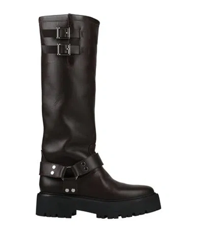 Karida Woman Boot Dark Brown Size 7 Calfskin In Black