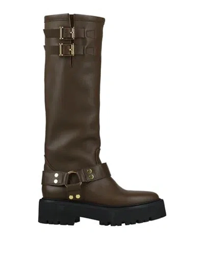 Karida Woman Boot Khaki Size 8 Calfskin In Brown