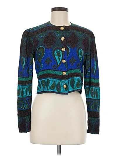 Pre-owned Karin Stevens Long Sleeve Blouse In Blue