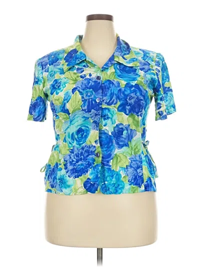 Pre-owned Karin Stevens Short Sleeve Blouse In Blue