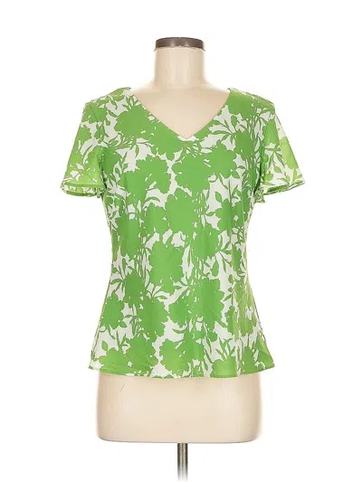 Pre-owned Karin Stevens Short Sleeve Blouse In Green