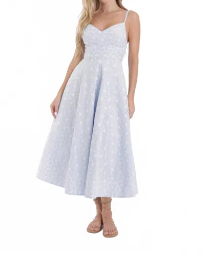 Karina Grimaldi Auri Embroided Dress In Blue Stripe/eyelet