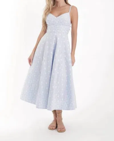 Karina Grimaldi Auri Embroidered Midi Dress In Blue Stripe