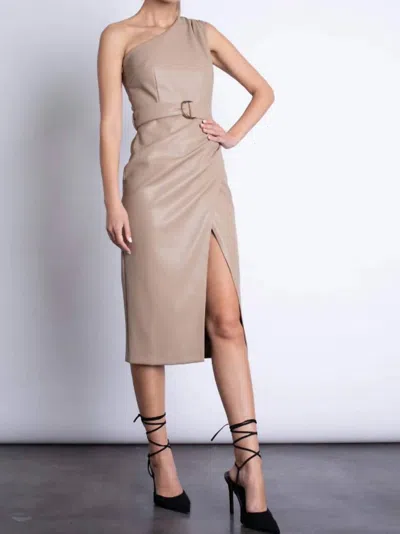 Karina Grimaldi Candelaria Midi Vegan Leather Dress In Brush In Multi