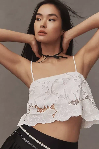 Karina Grimaldi Caridad Square-neck Crop Lace Top In White