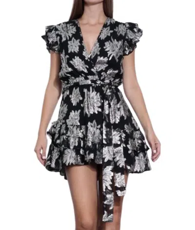 Karina Grimaldi Cecily Jaquard Metallic Mini Dress In Black/silver In Multi