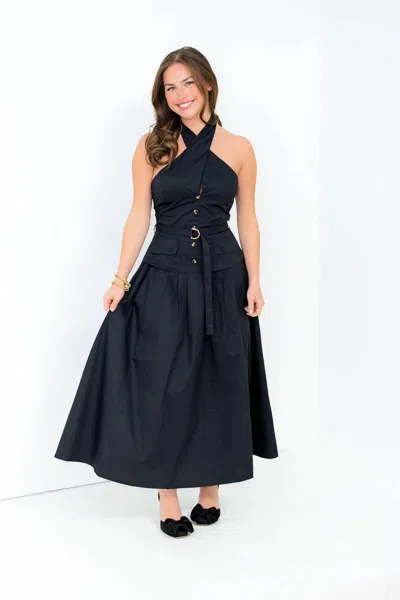 Karina Grimaldi Coral Midi Dress In Black In Blue