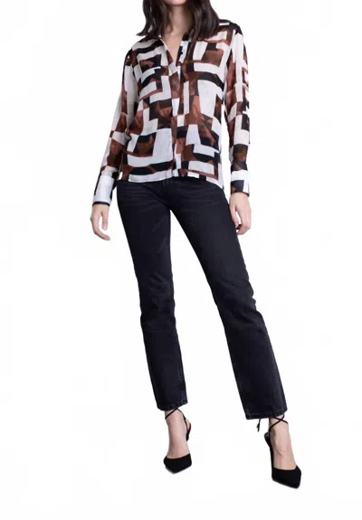 Karina Grimaldi Geo Print Top In Brown Multi
