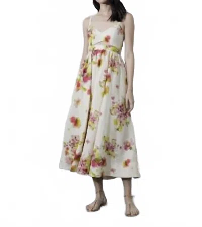 Karina Grimaldi Greta V Neck Midi Dress In Black In Multi