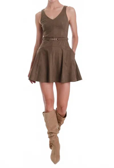 Karina Grimaldi Hanna Suede Mini Dress In Olive In Brown
