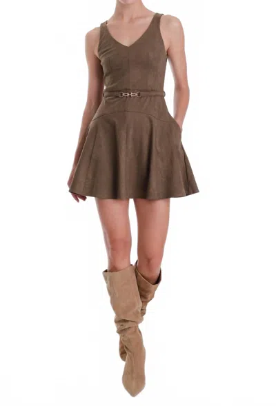 Karina Grimaldi Hannah Suede Mini Dress In Olive In Green