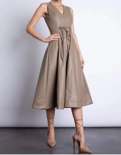 Karina Grimaldi Honoria Vegan Leather Midi Dress In Brown