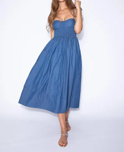 Karina Grimaldi Josephine Denim Midi Dress In Blue