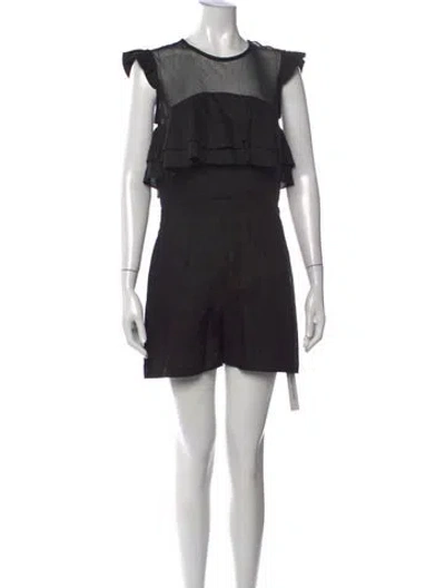 Pre-owned Karina Grimaldi Linen Crew Neck Romper W/ Tags In Black