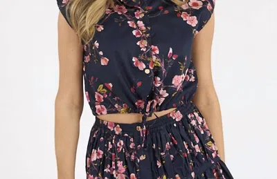 Karina Grimaldi Lola Print Top In Navy Summer In Multi