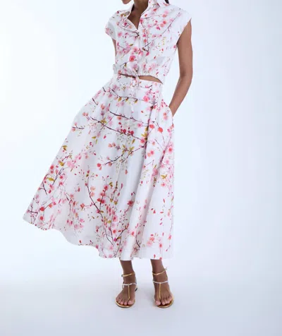 Karina Grimaldi Lola Print Top In White Summer Whisper In Multi