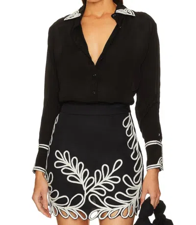 Karina Grimaldi Long Sleeve Sheer Embroidered Top In Black