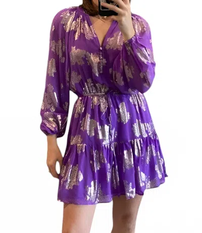 Karina Grimaldi Long Sleeve V-neck Ruffle Mini Dress In Amethyst/gold In Purple