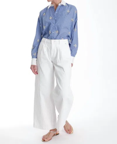 Karina Grimaldi Lumi Button Down With Sequin Detail Blouse In Blue Stripes