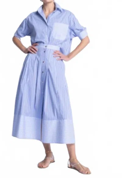 Karina Grimaldi Malaga Striped Midi Skirt In Blue Steel In Multi